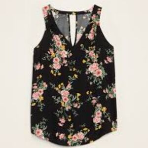Old Navy Sleeveless Floral V-Neck Keyhole Black Blouse Women's Size Small